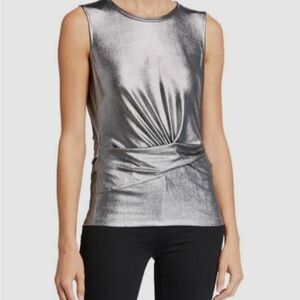 Kobi Halperin Women's Silver Metallic Twist-Front Sleeveless Tank Top